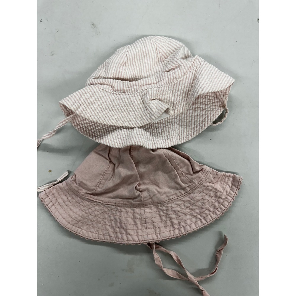 HM Baby Girls Sun Hat Set 2 Pack Pink Seersucker Scalloped 2-6M 6-12M